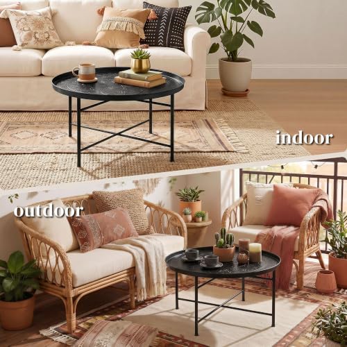 HOMCOM 24" Hammered Round Coffee Table Vintage Metal Side Table Black - Image 4