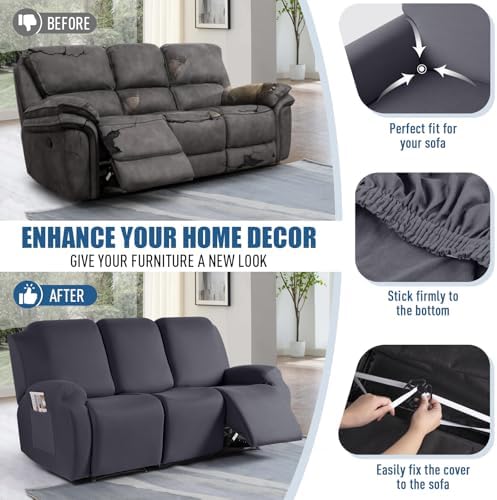 TAOCOCO Recliner Sofa Slipcover, 3 Pieces Polyester Fabric Stretch Sofa Covers - Image 5