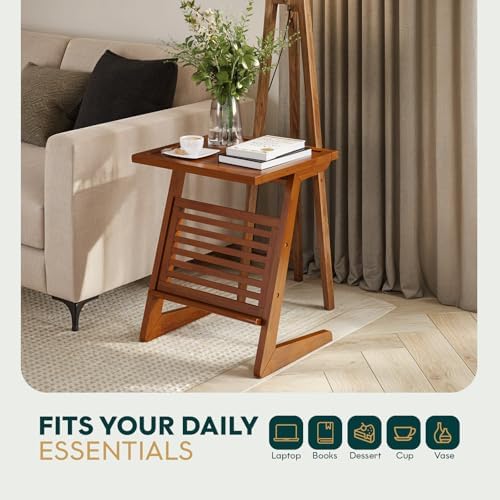 Bme Neil Nightstand Mid Century Modern Side Table, Rubberwood Nightstand - Image 5