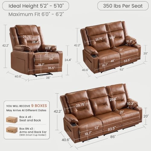 3-Piece Living Room Recliner Sofa Set, Loveseat & 3-Seater Couch - Image 2