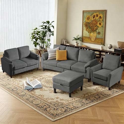 4-Piece Corduroy Sofa Set-L-Shaped Sectional - Image 5
