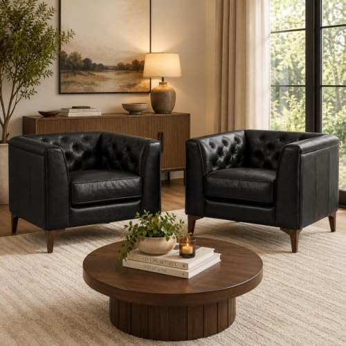POLY & BARK Essex 40" Lounge Chairs Set of 2 – Onyx Black Semi-Aniline Italian - Image 2