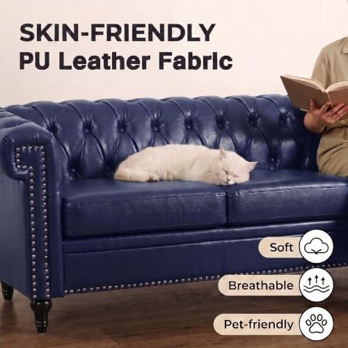 3 Seat Chesterfield Sofa, Faux Leather Couch - Image 5