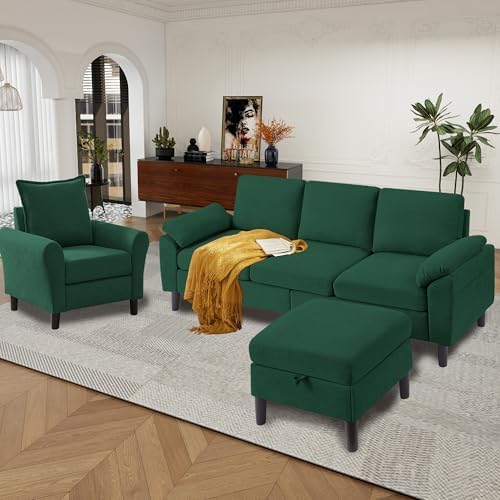 79" Convertible Sectional Sofa Set, Modern Linen Small L Shaped Couch by Chireca