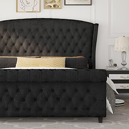 AMERLIFE King Size Upholstered Sleigh Platform Bed Frame - Image 3