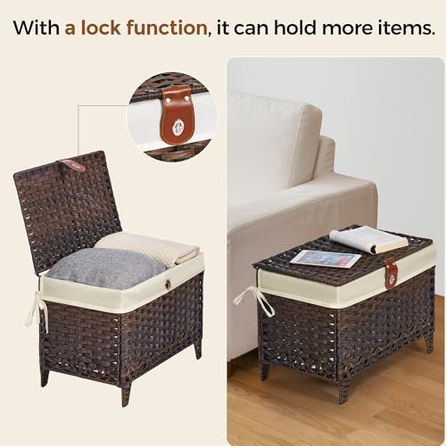 Wicker Storage Basket with Lid, 65L Shelf Basket with Removable Liner Bag - Image 2