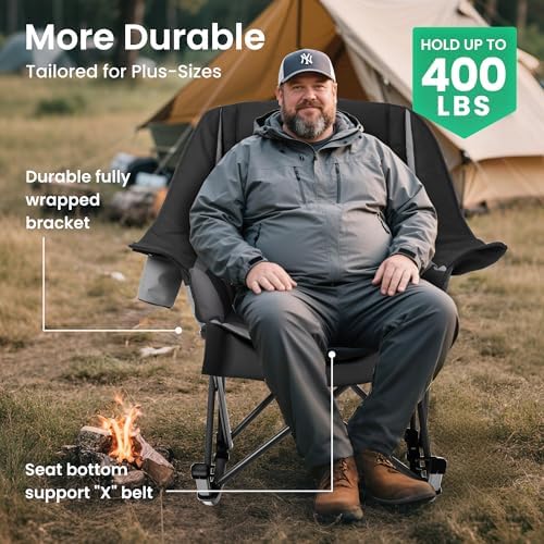 Oversized Heavy Duty Camping Rocking Chair 400lbs, Padded Folding Lawn Rocker - Image 5