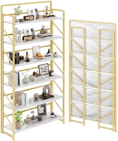 JSB 6 Tier No Assembly Folding Bookshelf, 30.3" Wide Foldable Storage Bookcase by HomeFurniture