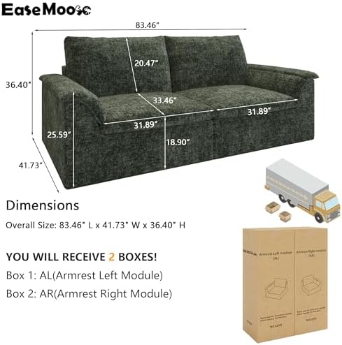 EASE MOOSE Boneless Couches for Living Room, Modular Loveseat Sofa - Image 2