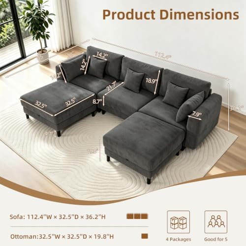 112.4" U Shaped Cloud Couch, Modular Sectional Sofa - Image 2