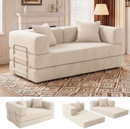 WEUP 5-in-1 Convertible Sofa Bed, Corduroy Floor Sofa Loveseat Sleeper by Unknown