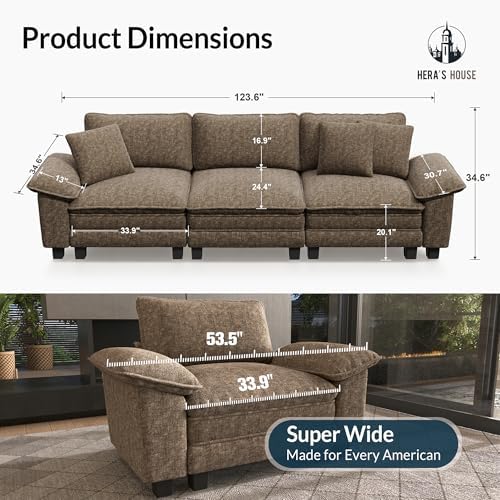 HERA'S HOUSE 124" Oversized Modular Sectional Straight Sofa, Chenille Taupe - Image 2