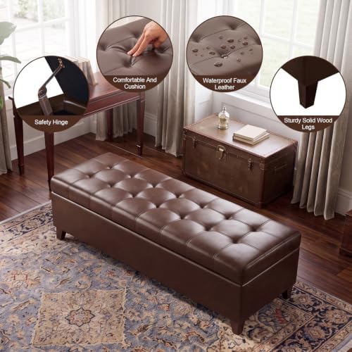 51" Dark Brown Leather Storage Ottoman - Image 4