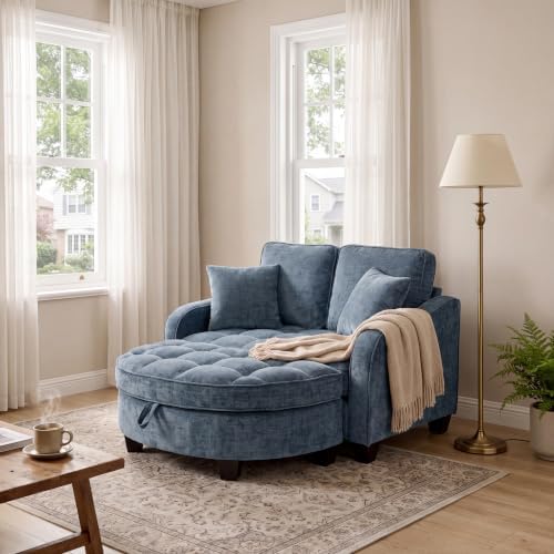 ERYE Chenille Tufted Loveseat Sofa and Ottoman Set by ERYE
