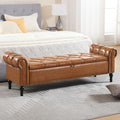 Faux Leather Storage Bench for Bed Room 67 Inch Upholstered Tufted Ottoman Bench by HOMYKA