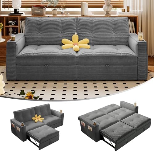 73.2'' Sleeper Sofa Full Size, Pre-Assembled Corduroy Futon by Tabaray