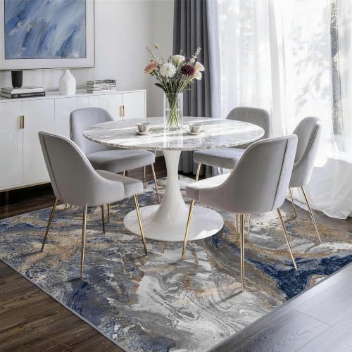 Modern Abstract Blue 5x5 Rug: Square Area Rugs - Image 4
