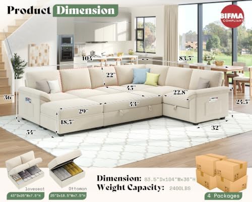 AMERLIFE 104" Sofa Bed, Sectional Sleeper Sofa - Image 2