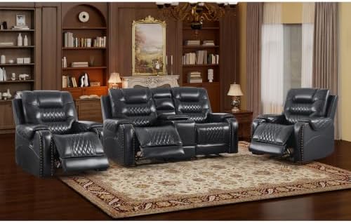 EBELLO 3-Piece Manual Recliner Sofa Set, Faux Leather 2 Adjustable Single - Image 7