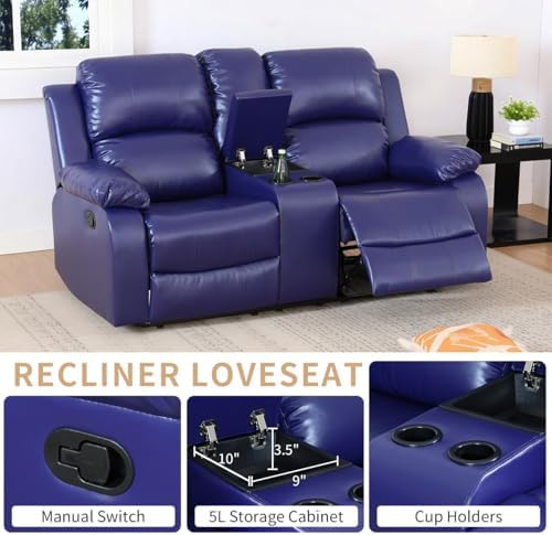 Recliner Sofa for 2 Seats, Manual Reclining Couch Set, Living Room Furniture - Image 3