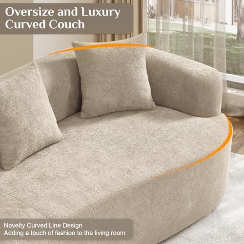 Modern Curved Couch, Oversized 4 Seater Boneless Chenille Sofa, Light Brown - Image 6