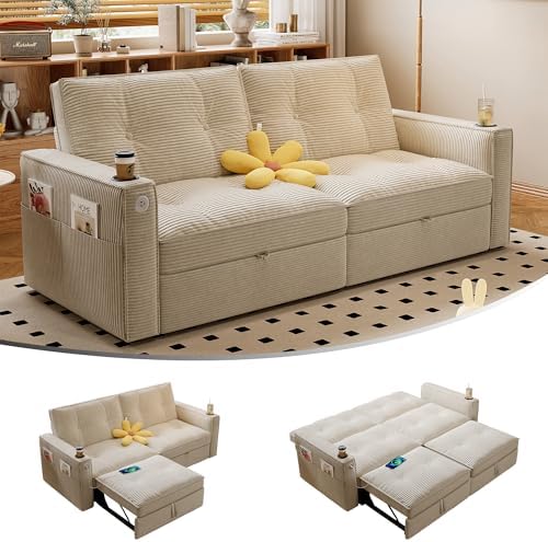 73.2'' Sleeper Sofa Full Size, Pre-Assembled Corduroy Futon by Tabaray