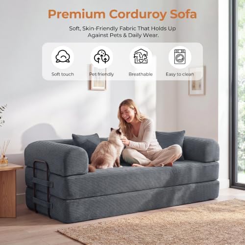 79" Convertible Futon Sofa Bed, Boneless Couch - Image 5