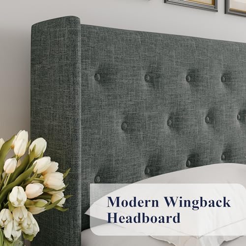 Allewie Full Size Lift Up Storage Button-Tufted Bed Frame Dark Grey - Image 4