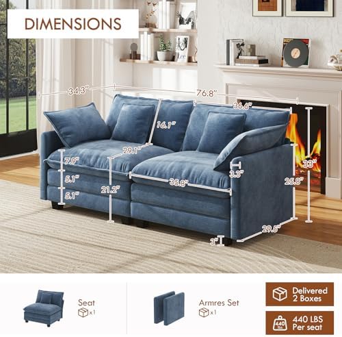 WorthFurni 77" Cloud Sofa Loveseat, Comfy Sectional Couch, 2-Seater Chenille - Image 2