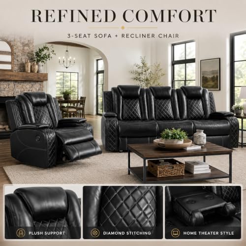 Power Reclining Leather Sofa Set – 2-Piece Home Theater Seating - Image 4