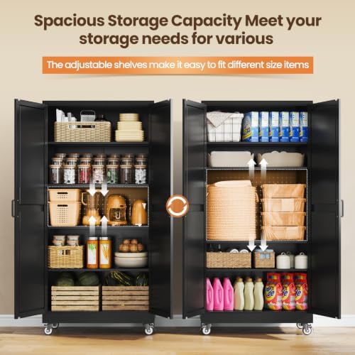 Yizosh 71" Black Metal Office Storage Cabinet, Kitchen Tool Storage Cabinet - Image 5
