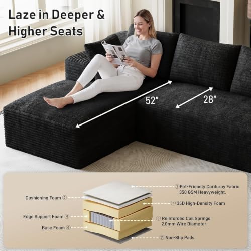 ONEMMLION 96" L-Shaped Cloud Boneless Couch Sofa - Image 4