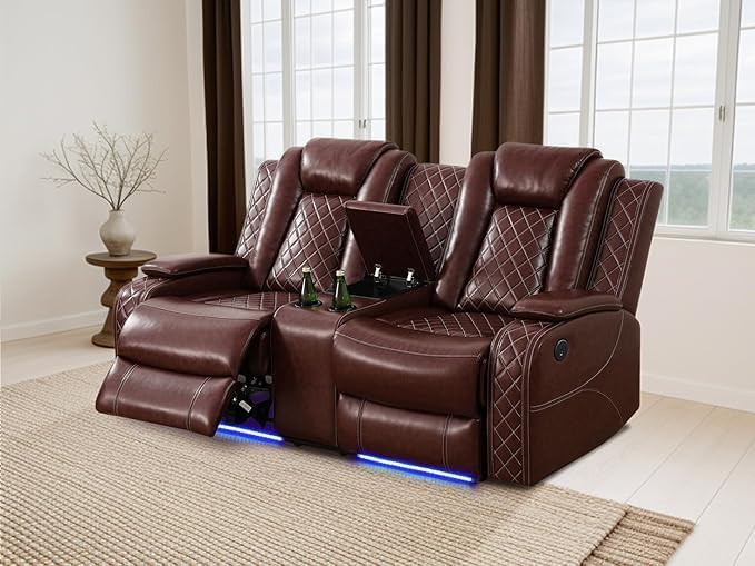 Power Recliner Set with LED Lights, Air Leather Reclining Set with USB - Image 4
