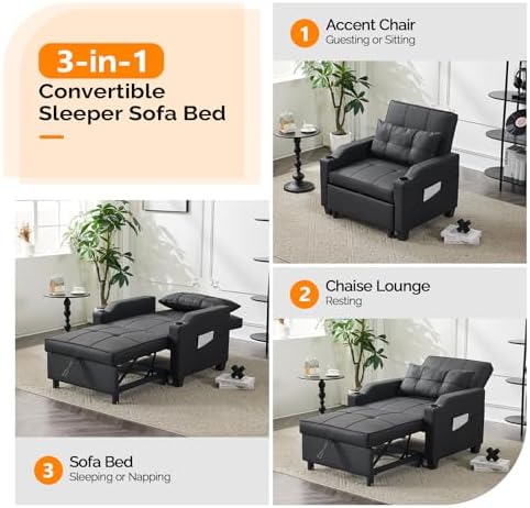 VINGLI Convertible Sleeper Chair Bed, Pull Out Sofa Couch - Image 3