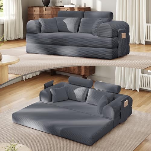 79"Round Arm Sofa with High Backrest Pillow by QQR