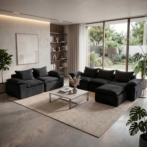 2Pcs Cloud Sectional Couch Sets, Convertible Modular Sofa. Black by Buytime