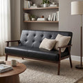 51" Black Faux Leather Mid Century Modern Loveseat by Betterfurniturebetterlife