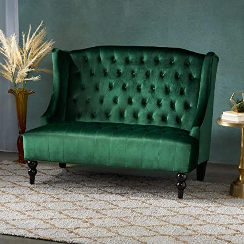 Modern Tufted Velvet Wingback Loveseat, Tufted Velvet 2 Seat Couch Sofas - Image 3