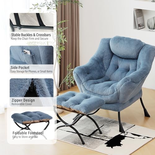 Furlide Lazy Chair with Ottoman, Plush Reading Chair - Image 5