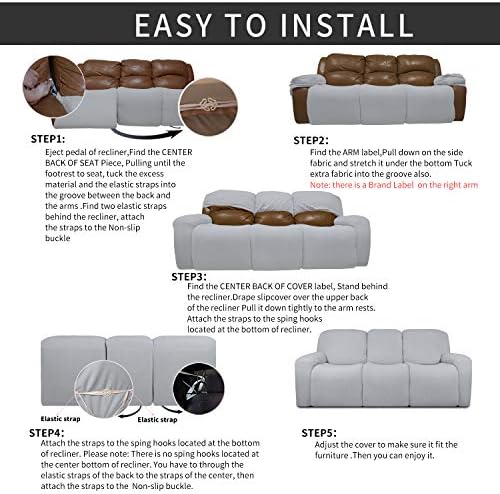 Easy-Going 8 Pieces Recliner Couch Stretch Sofa Slipcover Silver Gray - Image 4