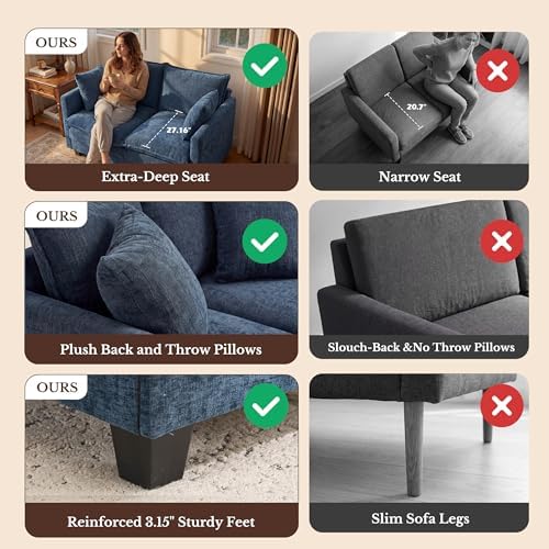 KYJ Loveseat Sofa, Cloud Love Seat Couch 3 Layer Cushion - Image 6