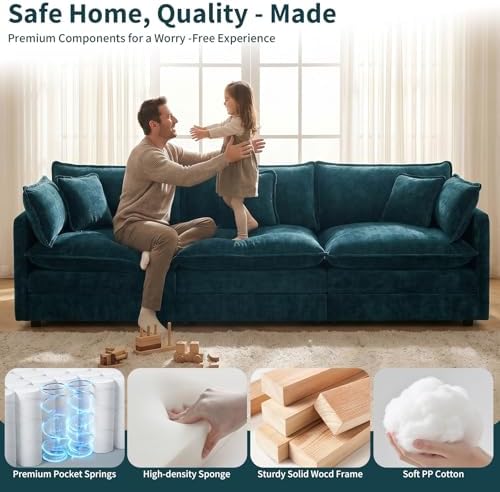 GNIXUU 112" Blue Modular 3 Seater Cloud Sectional Couches - Image 4