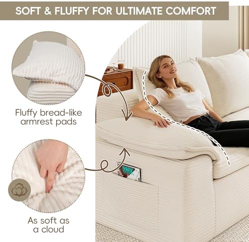 2Pcs Cloud Sectional Couch Sets, Convertible Modular Sofa. Beige - Image 6