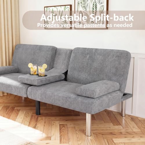 Flamaker Futon Sofa Bed, Modern Corduroy Convertible Folding Futon Set - Image 4