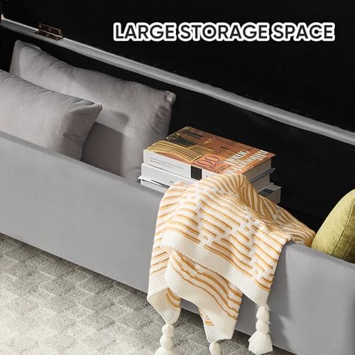 Storage Bench for Bedroom, 65 in End of Bed Storage Bench Light Grey - Image 4