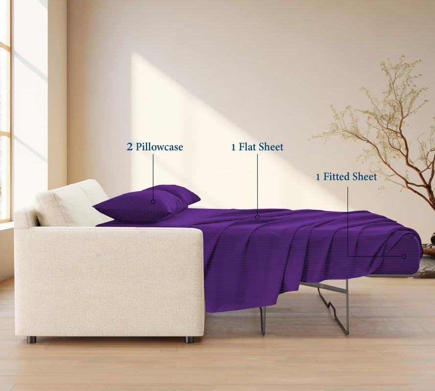 800 Series 100% Egyptian Cotton Sleeper Sofa Bed Sheet Set Stripe Olympic Queen - Image 3