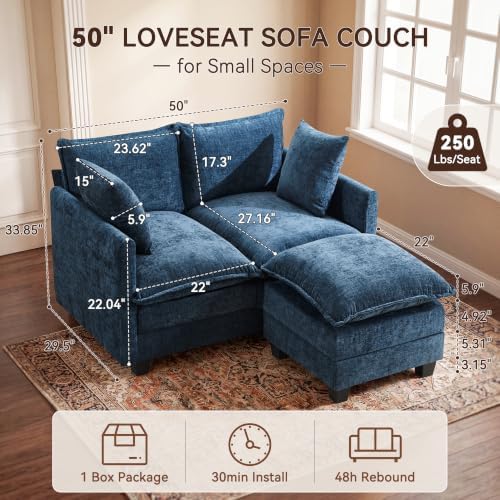 50" Loveseat Sofa with Ottoman, Cloud 2-Layer Cushion & 27" Deep Seat, Modern - Image 2