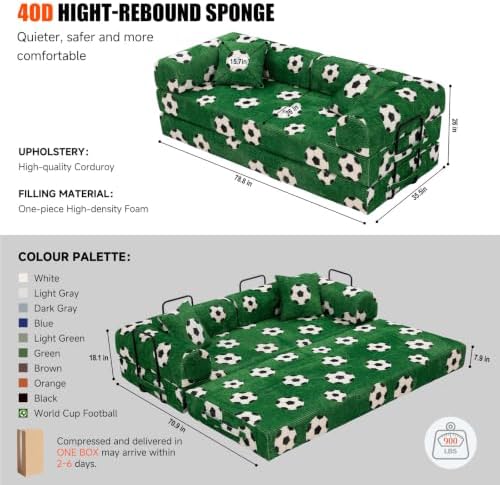 79" World Cup Soccer Sofa Bed, Foldable Sleeper Futon Floor Sofa - Image 2