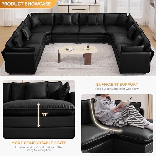 147'' Oversized U Shaped Cloud Sectional Sofa, Leather Deep Seat Couches - Image 3
