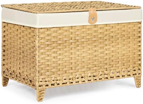 Wicker Storage Basket with Lid, 200L Storage Bin with Removable Liner Bag by Honjourai